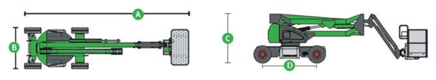Vista superior y lateral · configuración replegada