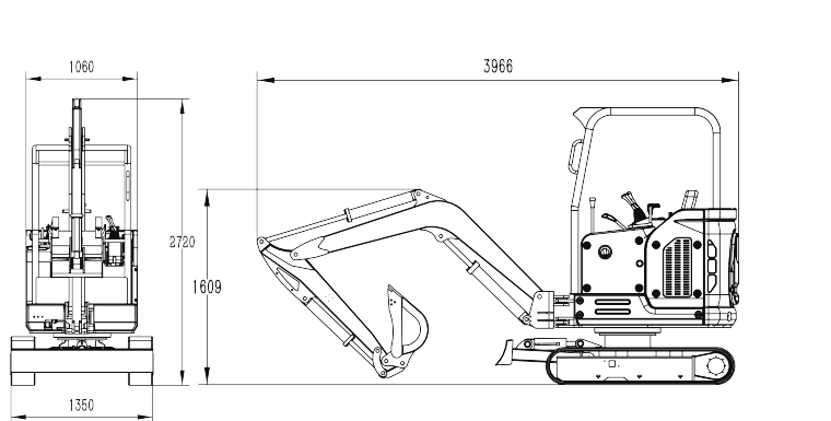 Vista frontal y lateral · cotas en mm